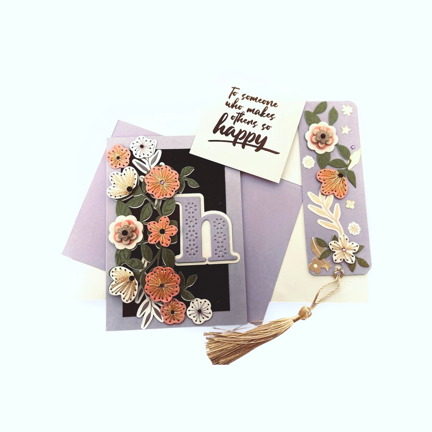 Initial Floral Embroidered Card and Keepsake (Bookmark) - 6"x4"