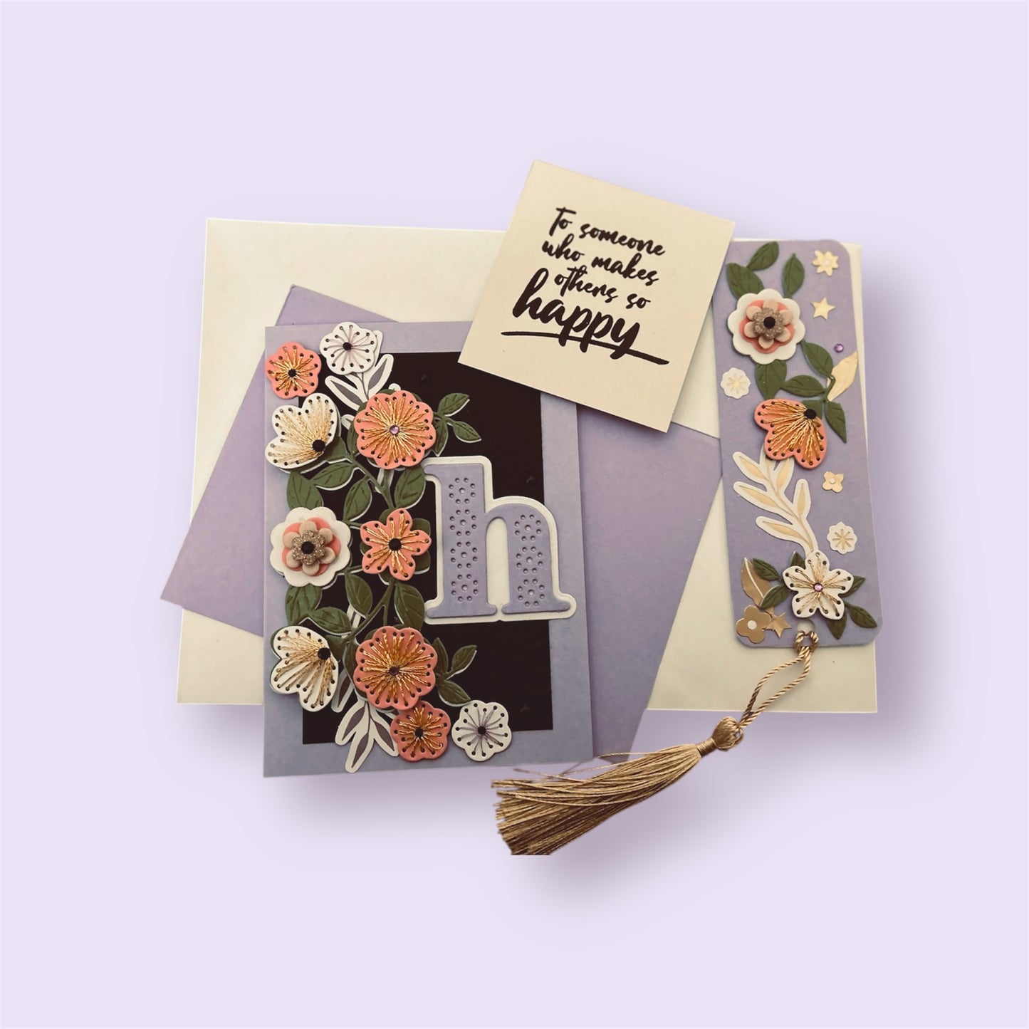 Initial Floral Embroidered Card and Keepsake (Bookmark) - 6"x4"