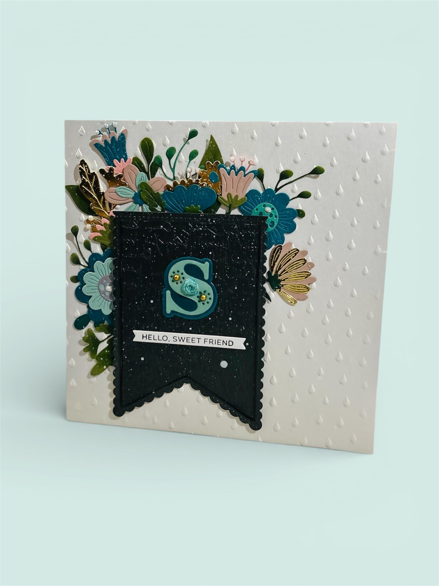 Initial Floral Embroidered Card and Keepsake (Bookmark) - 8"x8"