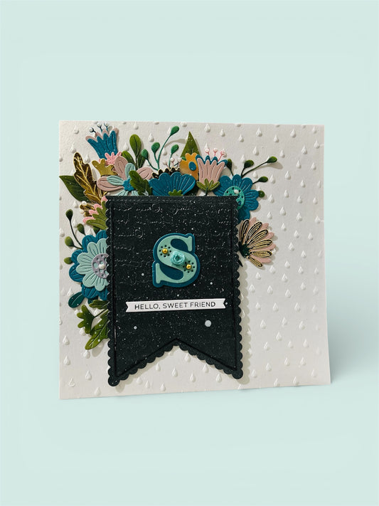 Initial Floral Embroidered Card and Keepsake (Bookmark) - 8"x8"